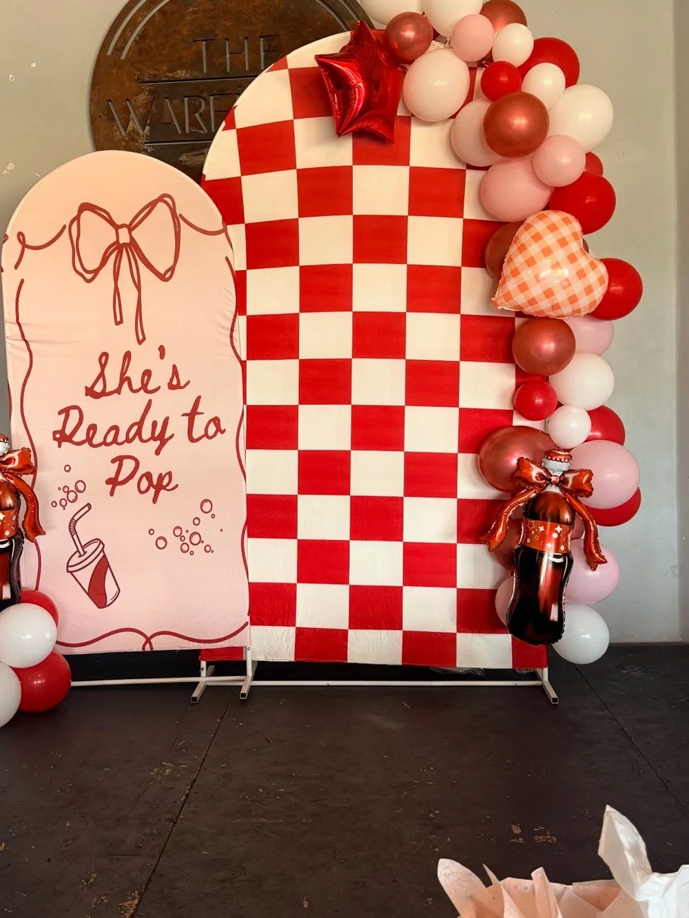 Red & Pink Party Photo Backdrop with Balloon Garland - Home Party Supplies